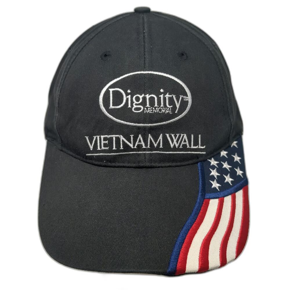 Baseball Cap Black One Size Strapback Vietnam Wall American Flag Memorial Hat
